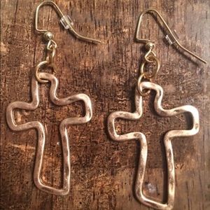 Handmade gold cross earrings
